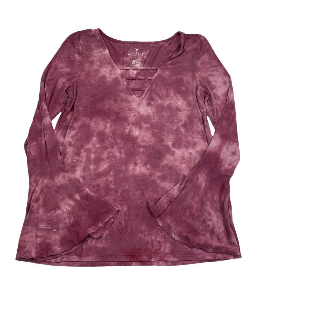 American Eagle AOE Soft & Sexy T Long Sleeve Tie Die V-Neck Women's Size S